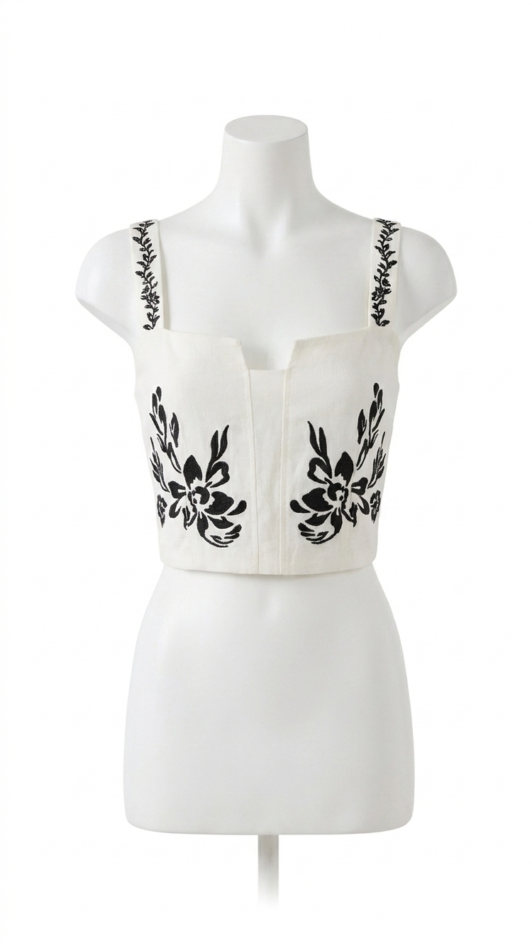 NEW ALLISON NEW YORK embroidered colette tank in ivory/black